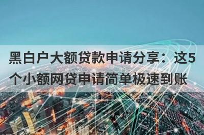 黑白户大额贷款申请分享：这5个小额网贷申请简单极速到账！