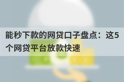 能秒下款的网贷口子盘点：这5个网贷平台放款快速，可以迅速解决资金需求！