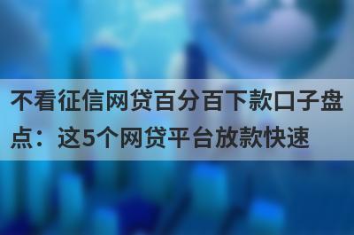 不看征信网贷百分百下款口子盘点：这5个网贷平台放款快速，可以迅速解决资金需求！
