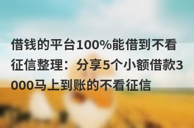 借钱的平台100%能借到不看征信整理：分享5个小额借款3000马上到账的不看征信
