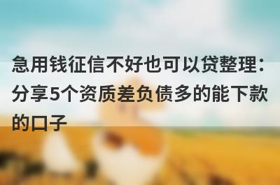 急用钱征信不好也可以贷整理：分享5个资质差负债多的能下款的口子