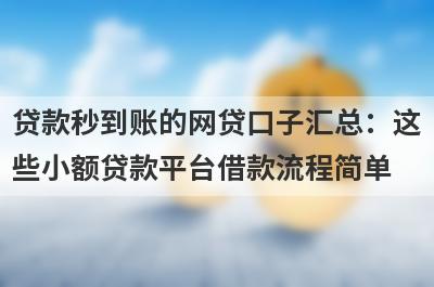 贷款秒到账的网贷口子汇总：这
些小额贷款平台借款流程简单
