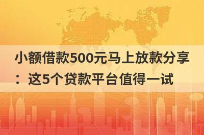 小额借款500元马上放款分享：这5个贷款平台值得一试！