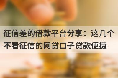 征信差的借款平台分享：这几个不看征信的网贷口子贷款便捷，秒到账！