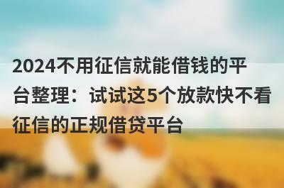 2024不用征信就能借钱的平台整理：试试这5个放款快不看征信的正规借贷平台