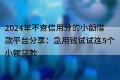 2024年不查信用分的小额借款平台分享：急用钱试试这5个小额贷款！
