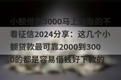 小额借款3000马上到账的不看征信2024分享：这几个小额贷款最可靠2000到3000的都是容易借钱好下款的