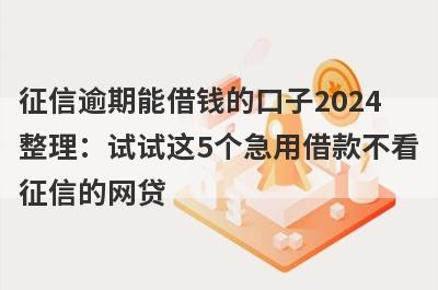 征信逾期能借钱的口子2024整理：试试这5个急用借款不看征信的网贷
