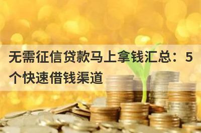无需征信贷款马上拿钱汇总：5个快速借钱渠道，轻松解决急需用钱！
