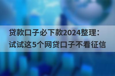 贷款口子必下款2024整理：试试这5个网贷口子不看征信