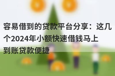 容易借到的贷款平台分享：这几
个2024年小额快速借钱马上
到账贷款便捷
