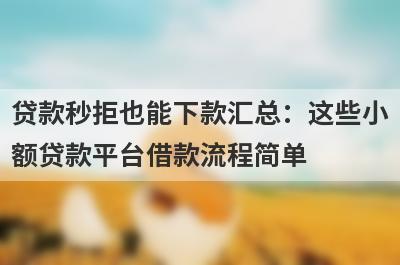贷款秒拒也能下款汇总：这些小额贷款平台借款流程简单，放款快速！
