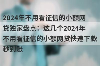 2024年不用看征信的小额网贷独家盘点：这几个2024年不用看征信的小额网贷快速下款秒到账！