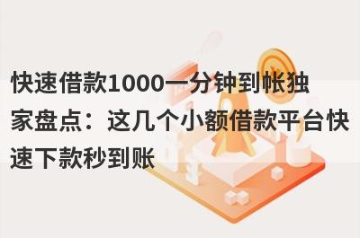 快速借款1000一分钟到帐独家盘点：这几个小额借款平台快速下款秒到账！