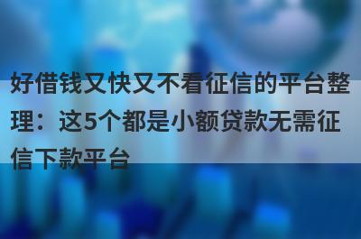 好借钱又快又不看征信的平台整理：这5个都是小额贷款无需征信下款平台