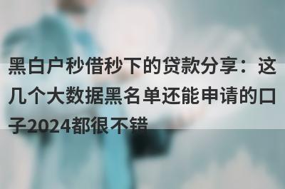 黑白户秒借秒下的贷款分享：这几个大数据黑名单还能申请的口子2024都很不错！