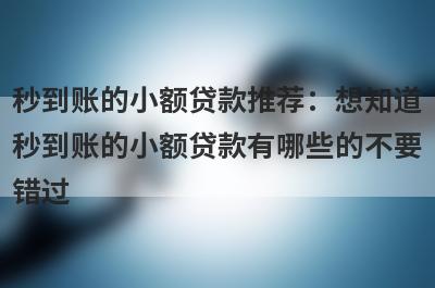 秒到账的小额贷款推荐：想知道秒到账的小额贷款有哪些的不要错过！